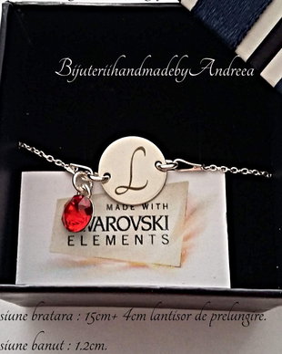 Bratara argint 925 cu banut argint 925 gravat si charm Swarovski