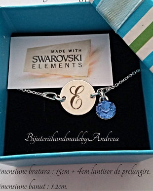 Bratara argint 925 cu banut argint 925 gravat si charm Swarovski