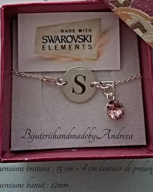 Bratara argint 925 cu banut argint 925 gravat si charm Swarovski