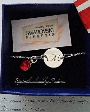 Bratara argint 925 cu banut argint 925 gravat si charm Swarovski