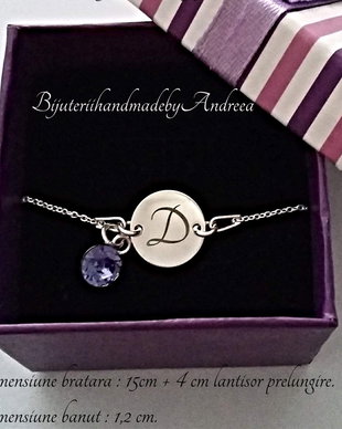 Bratara argint 925 cu banut argint 925 gravat si charm Swarovski
