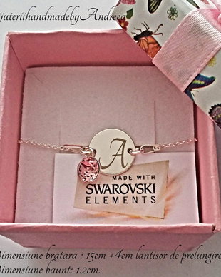 Bratara argint 925 cu banut argint 925 gravat si charm Swarovski