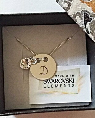 Lantisor argint 925 cu banut argint gravat si charm Swarovski