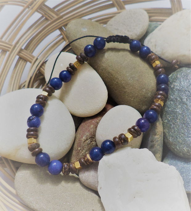 bratara din lapis lazuli si rondele din nuca de cocos/bratara barbateasca/bratara dama/bratara unisex/bratara talisman