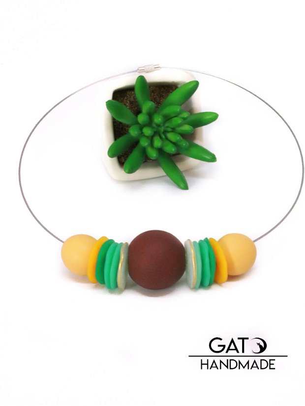 Colier Double Wear-Wear it 2 Ways! Colectia POPS/ocru,ciocolata, verde, auriu
