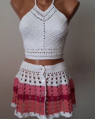 Top crosetat cu fusta pentru plaja, XS