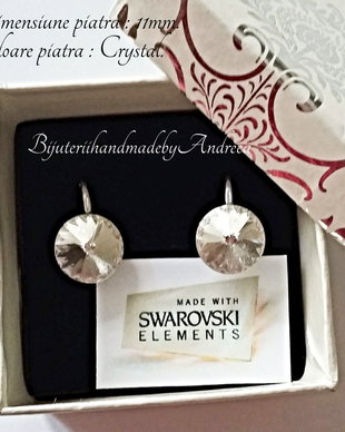 Cercei argint cu piatra Swarovski Rivoli 11mm Crystal
