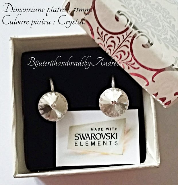 Cercei argint cu piatra Swarovski Rivoli 11mm Crystal