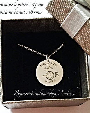 Lantisor argint 925 cu banut argint gravat