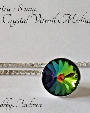 Cercei argint cu lantisor si piatra Swarovski Rivoli 8mm