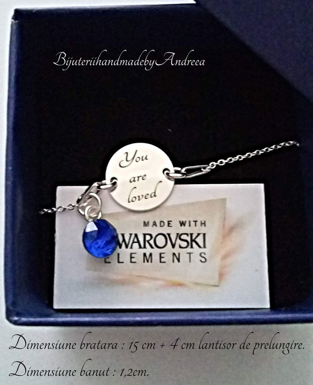 Bratara argint 925 cu banut argint 925 gravat si charm Swarovski