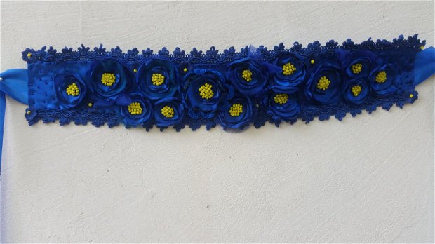 Cordon textil albastru cu galben