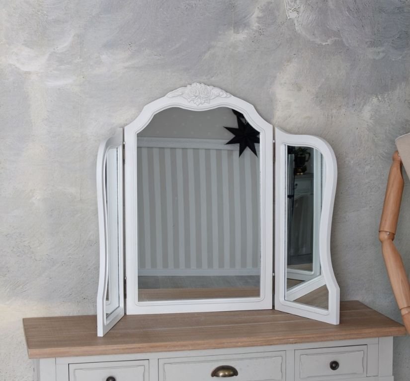 Oglinda de toaleta din lemn masiv alb