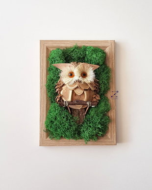 Tablou bufnita, tablou licheni, decoratiune bufnita, decoratiune licheni stabilizati, ornament bufnita