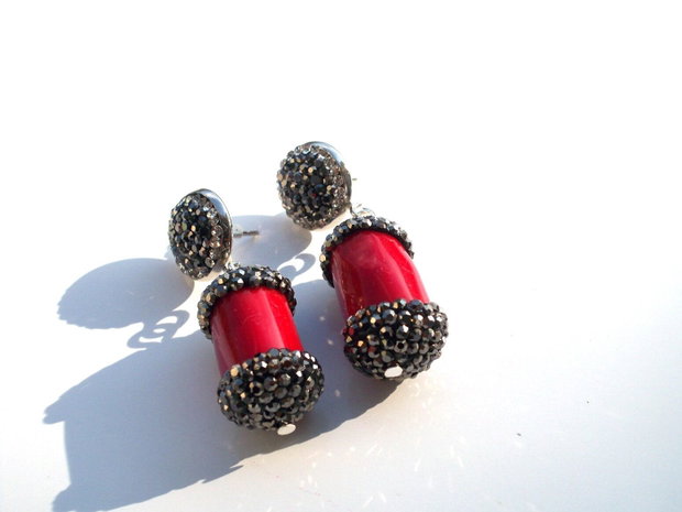 Cercei coral&rhinestone(1)