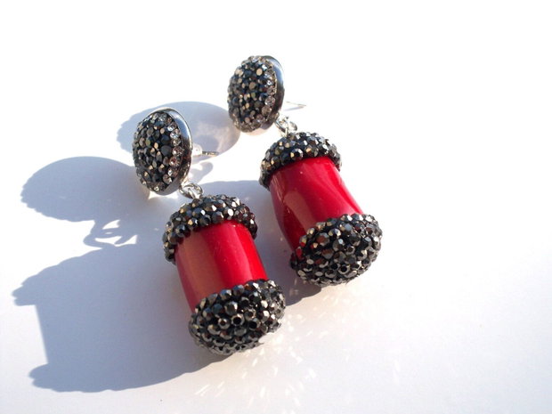 Cercei coral&rhinestone(1)
