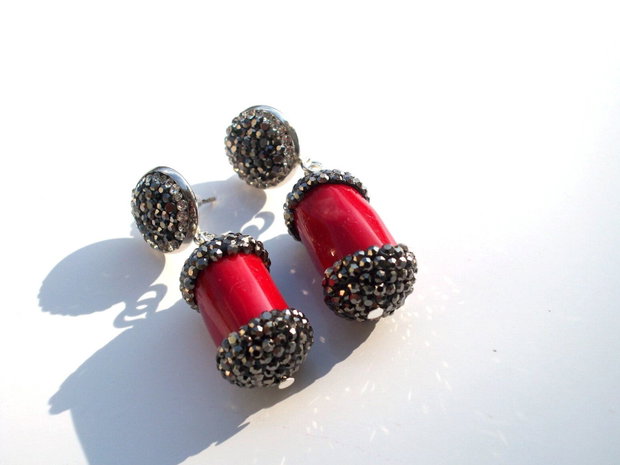 Cercei coral&rhinestone(1)