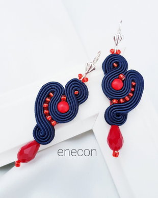 Cercei soutache bleumarin cu rosu