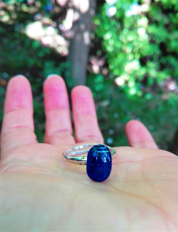 Inel reglabil delicat din Argint 925 si Kianit - IN704 - Inel albastru oval, inel pietre semipretioase, cristale vindecatoare, inel kianit
