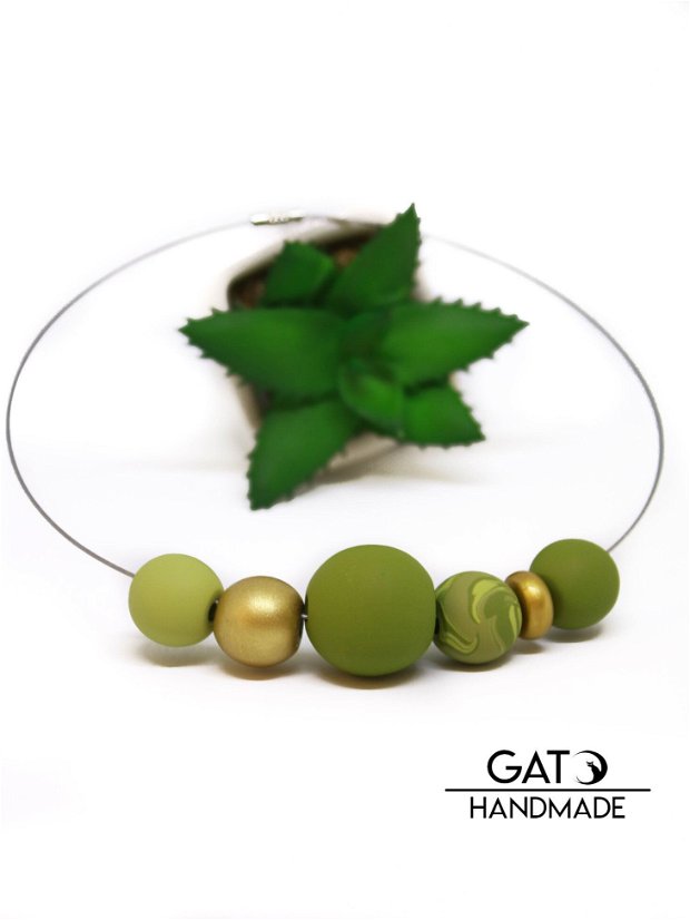 Colier Double Wear-Wear it 2 Ways! Colectia POPS/verde oliv, auriu