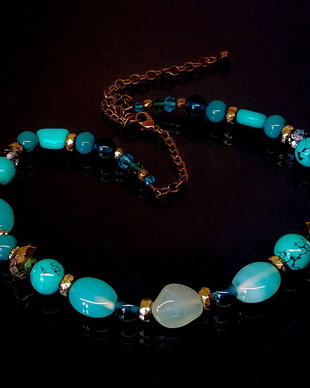 Colier sticla Murano, cristale, howlit