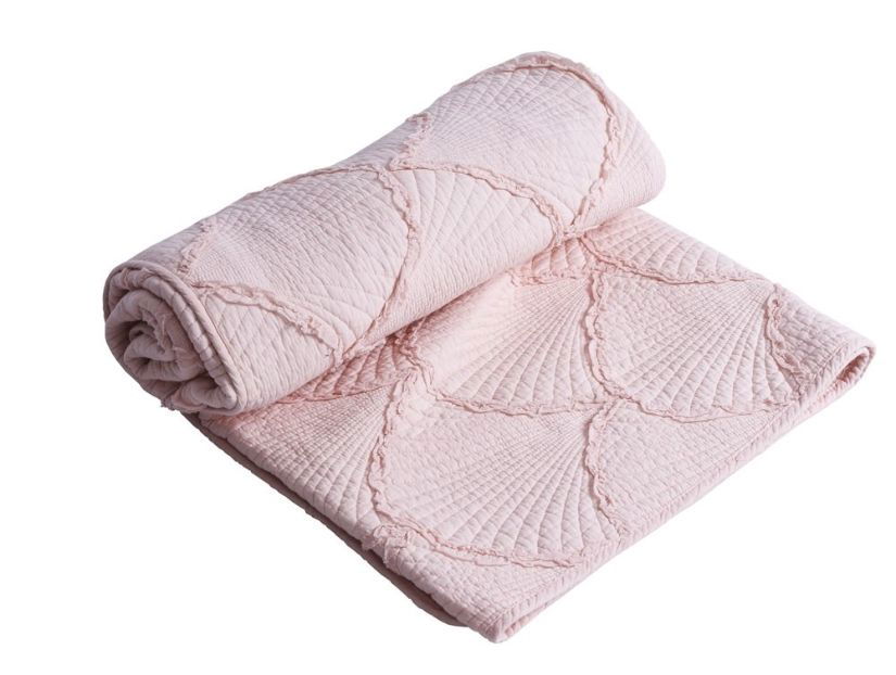Pled roz din bumbac cu modele cu scoici
