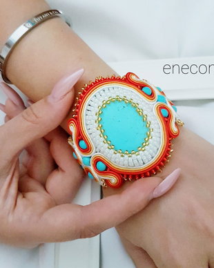 Brățara soutache turcoaz-rosu-portocaliu-alb