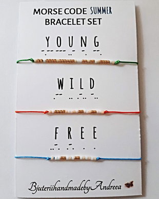 Set bratari reglabile Code Morse Collection Young/Wild/Free