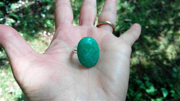 Inel Amazonit rusesc natural si Argint 925 - IN523 - Inel pietre semipretioase naturale, inel verde, inel cristale vindecatoare, inel reglabil, cadou aniversare sotie, cristaloterapie