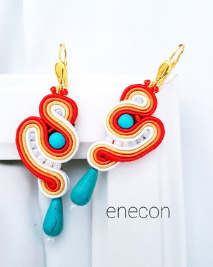 Cercei soutache turcoaz cu portocaliu
