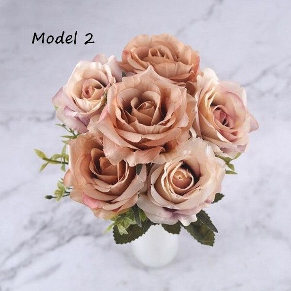 K0937 - Buchet flori decorative, trandafiri, 6 flori, lungime 37cm, diametru floare 7cm