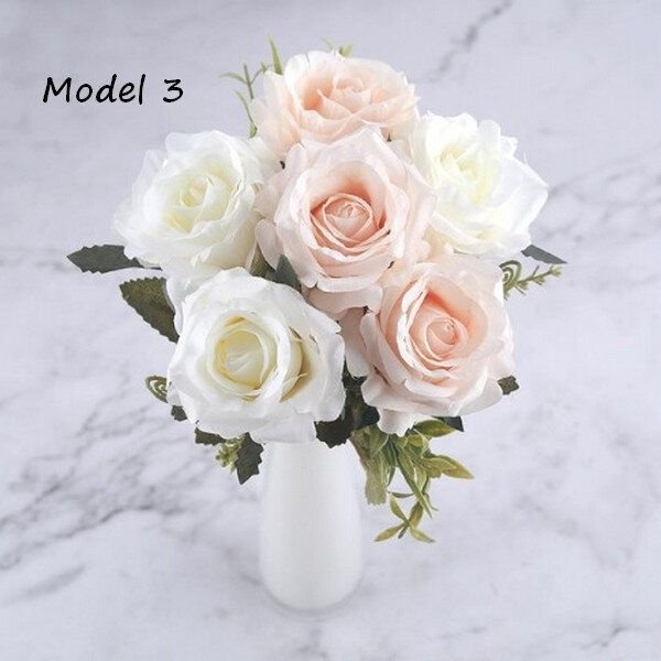 K0937 - Buchet flori decorative, trandafiri, 6 flori, lungime 37cm, diametru floare 7cm