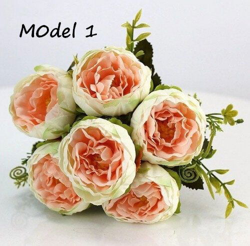 K0769 - Buchet flori decorative, bujori, 6 flori, lungime 35cm, diametru floare 6cm