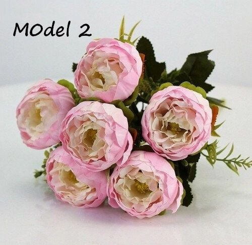K0769 - Buchet flori decorative, bujori, 6 flori, lungime 35cm, diametru floare 6cm