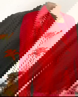 Sacou din shantung natural , roșu clasic