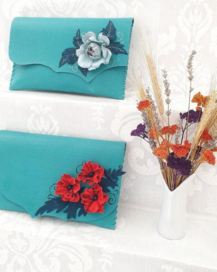 poseta plic handmade unicat din piele - TEAL