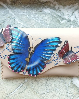 poseta plic handmade unicat din piele - A Handful of Butterflies2