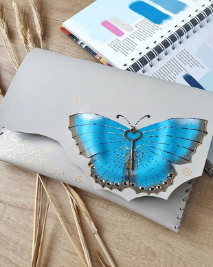 poseta plic handmade unicat din piele - Blue Spring