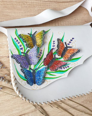 Geanta "Crossbody" handmade unicat- Rainbow Butterflies