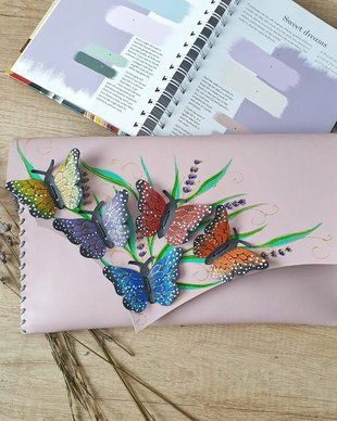 Poseta plic unicat din piele naturala- Summer Rainbow Butterflies