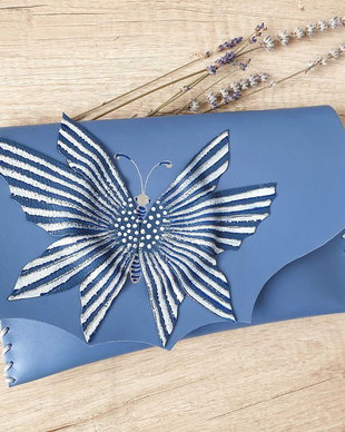poseta plic handmade unicat din piele - Blue