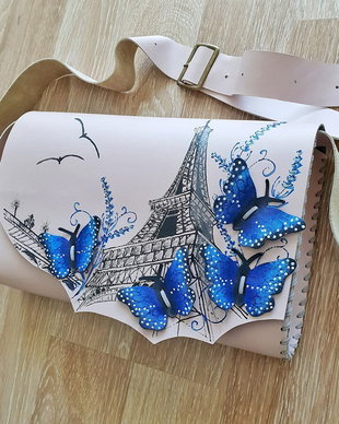 Geanta "Crossbody" handmade unicat -Paris with butterflies