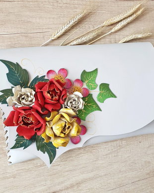 Poseta plic handmade unicat din piele naturala - Roses