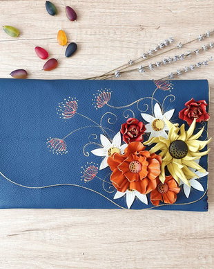 Poseta plic handmade unicat din piele naturala - Summer Colors