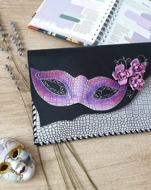 poseta plic handmade unicat din piele - Purple mask
