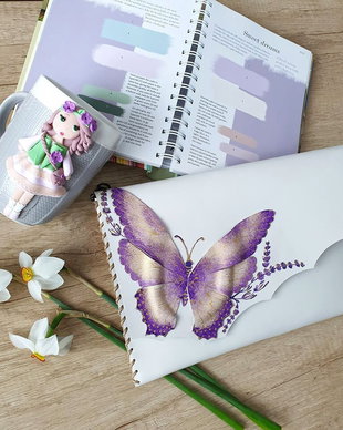 poseta plic handmade unicat din piele - Purple Butterfly