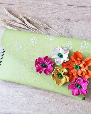 poseta plic handmade unicat din piele - Colorful summer