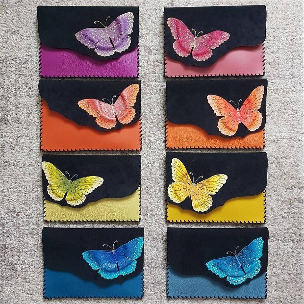 poseta plic handmade unicat din piele- Butterfly