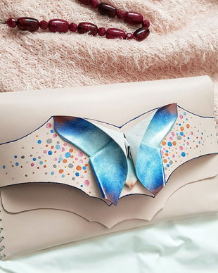 Poseta plic handmade unicat din piele naturala - Origami
