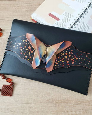 Poseta plic handmade unicat din piele naturala - Origami